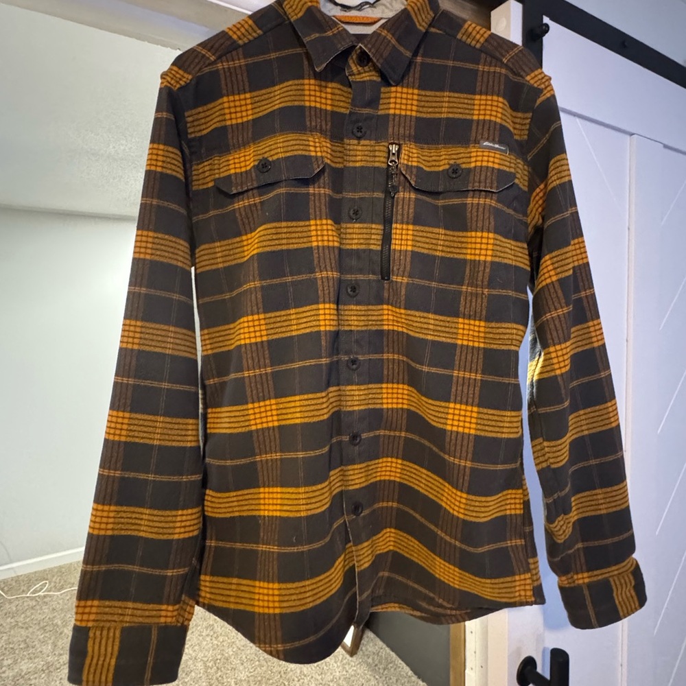 Eddie Bauer Men's Checkered Shirt Jacket - Black and Gold